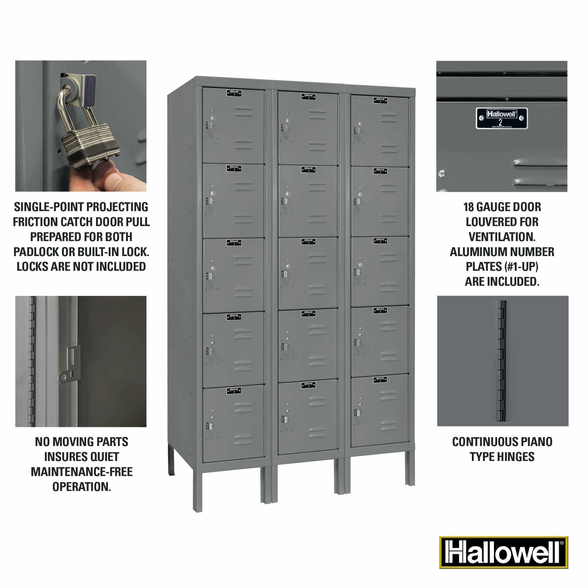 Hallowell Premium Louvered Steel Locker — 5 Tier, 3 Wide YourLockerStore